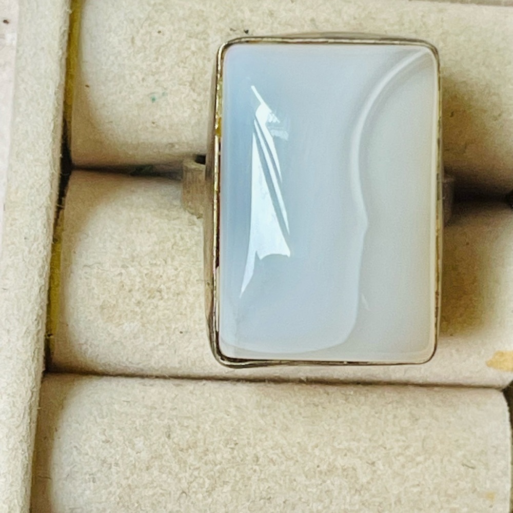 VTG Agate Ring: 925 Sterling Silver Cushion Statement Ring 9.5-10